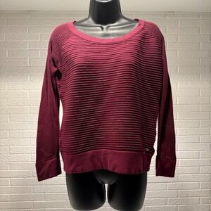 GUESS Burgundy Ribbed Knit Crew Neck Long Sleeve Sweater‎ Top L G